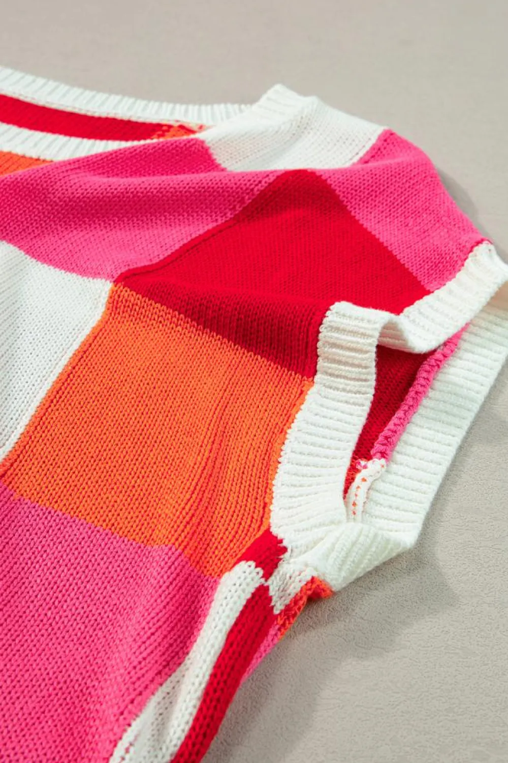 Best Dear-Lover Color Block Cap Sleeve Sweater Fiery Red