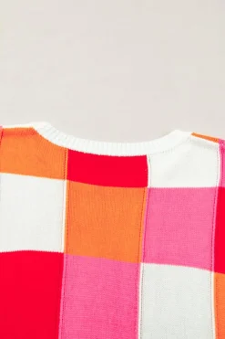 Best Dear-Lover Color Block Cap Sleeve Sweater Fiery Red