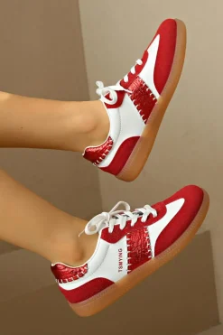 Sale Dear-Lover Color Block Stitched Lace-up Sneakers Fiery Red