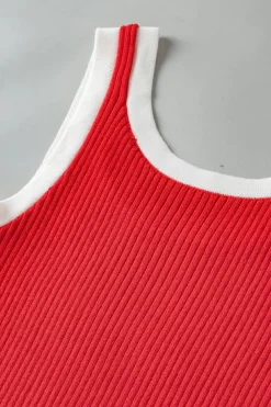 Discount Dear-Lover Colorblock Edge Ribbed Knit U Neck Tank Top Fiery Red