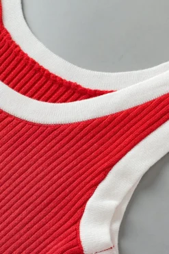 Discount Dear-Lover Colorblock Edge Ribbed Knit U Neck Tank Top Fiery Red