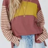 Discount Dear-Lover Colorblock Striped Bishop Sleeve Top Fiery Red