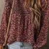 Online Dear-Lover Ditsy Floral Smocked Ruffle Long Sleeve Blouse Fiery Red