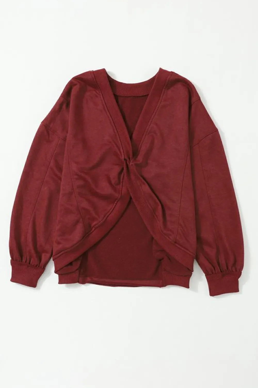 Fashion Dear-Lover Exposed Seam Twist Open Back Oversized Sweatshirt Fiery Red