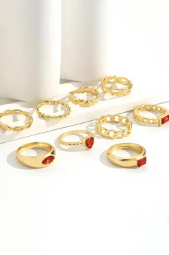 Discount Dear-Lover Faux Gem Inlay Heart Shape Alloy Ring Set Fiery Red
