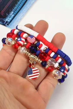 Online Dear-Lover Flag Day Beaded Multilayered Bracelet Fiery Red