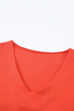 Hot Dear-Lover Flare Sleeve V Neck Loose Blouse Fiery Red