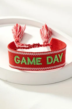 Sale Dear-Lover GAME DAY Embroidered Woven Tassel Decor Bracelet Fiery Red