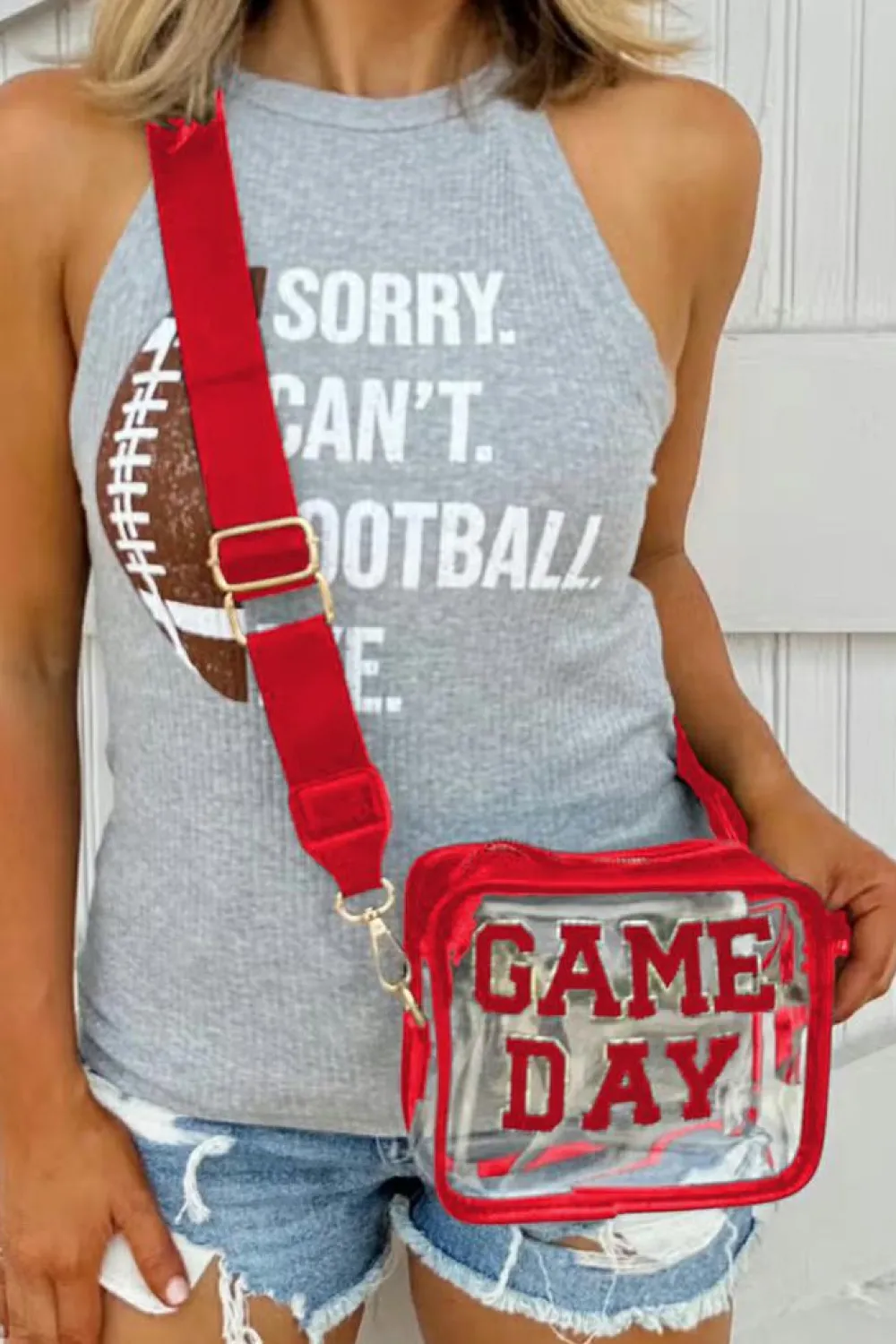 Outlet Dear-Lover GAME DAY Rugby Football Clear Shoulder Bag Fiery Red