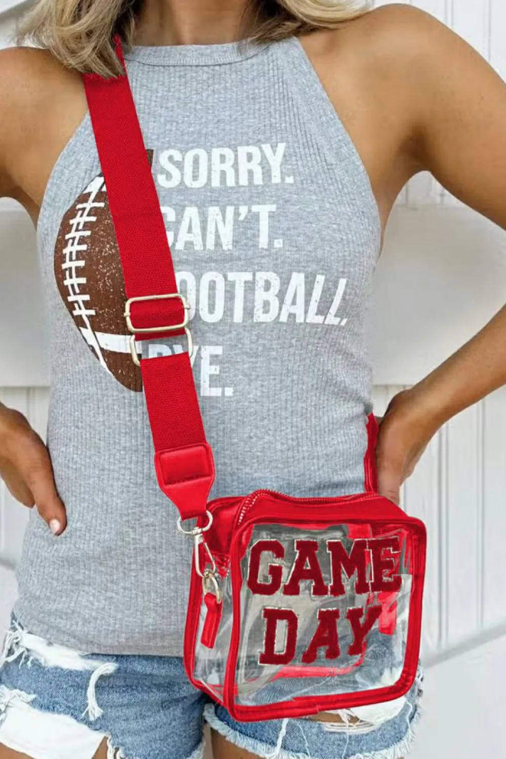 Outlet Dear-Lover GAME DAY Rugby Football Clear Shoulder Bag Fiery Red