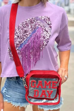 Outlet Dear-Lover GAME DAY Rugby Football Clear Shoulder Bag Fiery Red