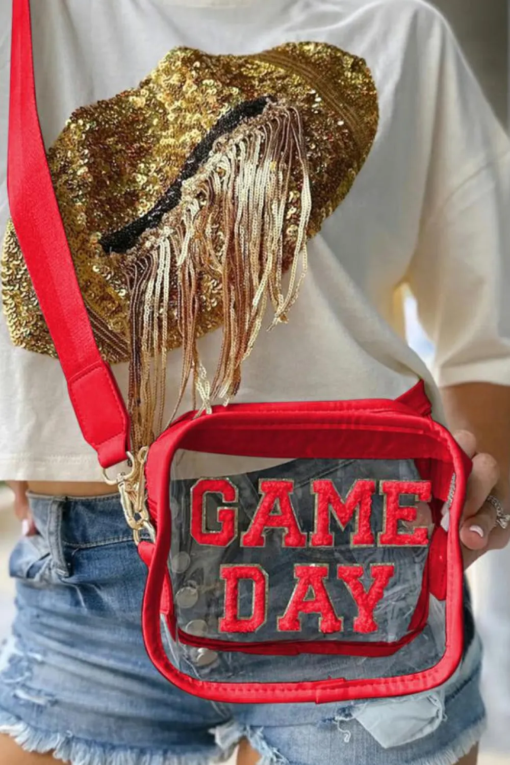 Outlet Dear-Lover GAME DAY Rugby Football Clear Shoulder Bag Fiery Red