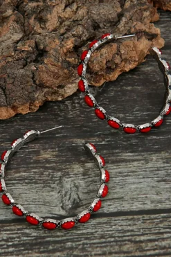 Clearance Dear-Lover Gem Inlay Retro C-shape Earrings Fiery Red