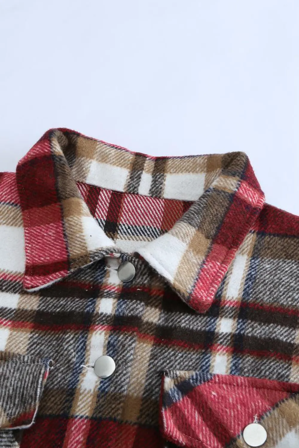 New Dear-Lover Geometric Plaid Print Pocketed Shacket Fiery Red