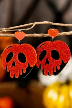 Fashion Dear-Lover Halloween Skull Heart Shape Acrylic Stud Earrings Fiery Red