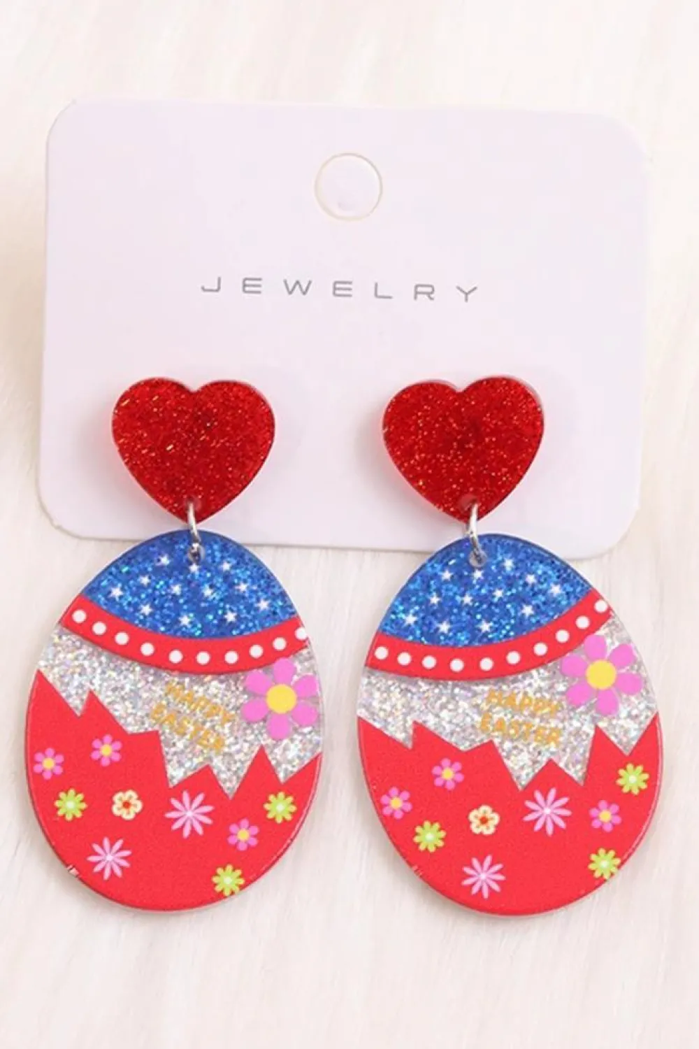 Online Dear-Lover Happy Easter Mixed Pattern Holiday Earrings Fiery Red