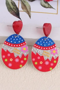 Online Dear-Lover Happy Easter Mixed Pattern Holiday Earrings Fiery Red