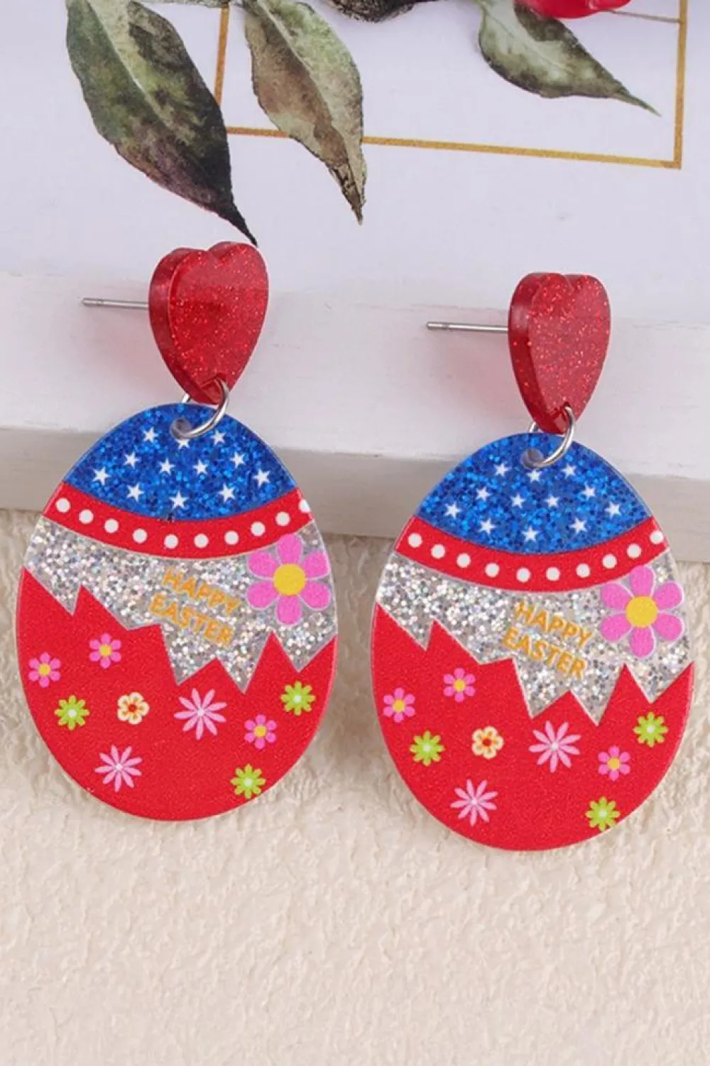 Online Dear-Lover Happy Easter Mixed Pattern Holiday Earrings Fiery Red