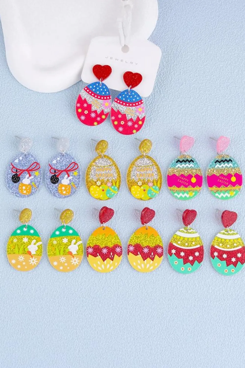 Online Dear-Lover Happy Easter Mixed Pattern Holiday Earrings Fiery Red