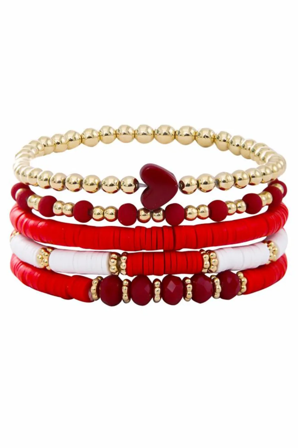 Sale Dear-Lover Heart Beaded Multi Layered Elastic Bracelet Set Fiery Red