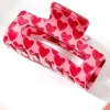 Best Dear-Lover Heart Print Hollow Out Square Hair Claw Clip Fiery Red