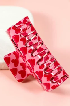 Best Dear-Lover Heart Print Hollow Out Square Hair Claw Clip Fiery Red