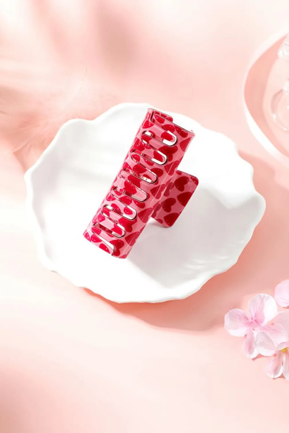 Best Dear-Lover Heart Print Hollow Out Square Hair Claw Clip Fiery Red
