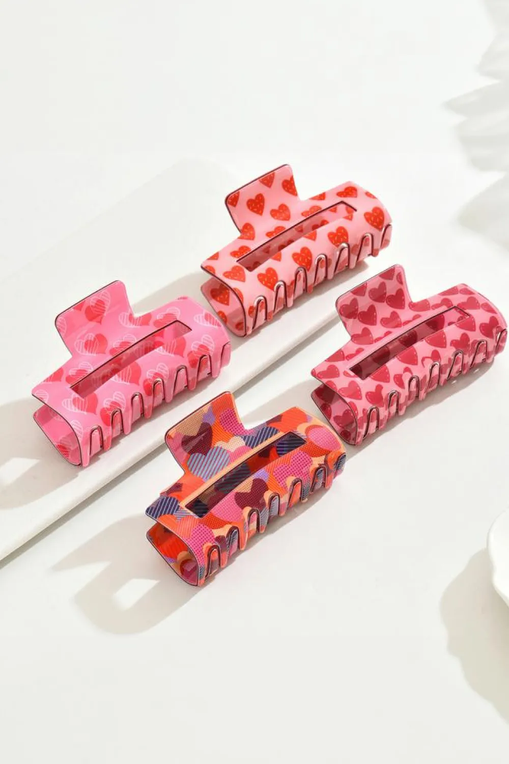 Best Dear-Lover Heart Print Hollow Out Square Hair Claw Clip Fiery Red