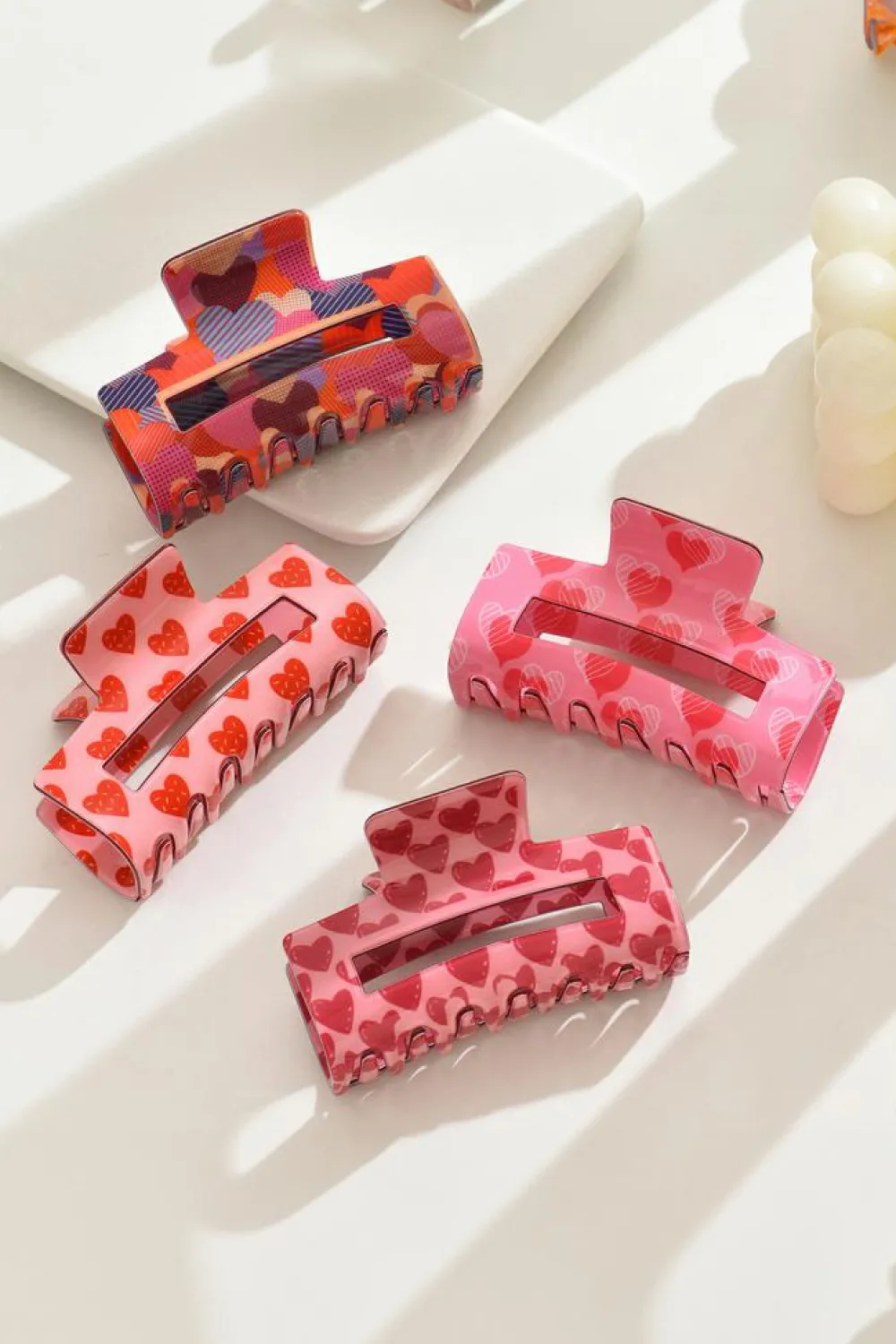 Best Dear-Lover Heart Print Hollow Out Square Hair Claw Clip Fiery Red
