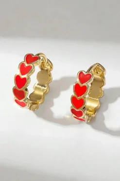 New Dear-Lover Heart Shape Plated Alloy Small Hook Earrings Fiery Red