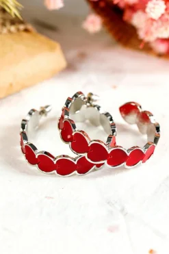Hot Dear-Lover Hearts Decor Alloy C-shape Hoop Earrings Fiery Red