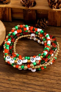Fashion Dear-Lover HO HO HO MERRY Beaded Multi-Layer Bracelet Fiery Red