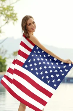 Outlet Dear-Lover Independent Day Flag Pattern Bath Towel Fiery Red
