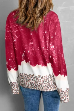Clearance Dear-Lover Leopard Bleached Pullover Sweatshirt Fiery Red