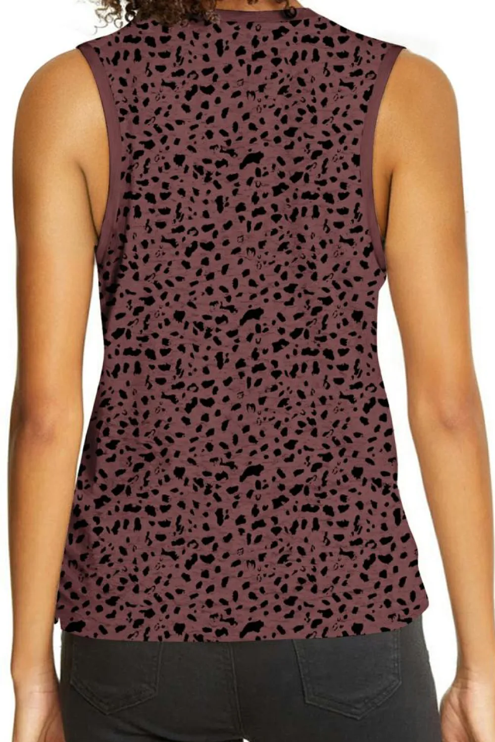 Hot Dear-Lover Leopard Print Round Neck Tank Top Fiery Red