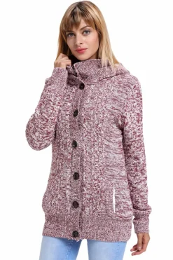 Clearance Dear-Lover Long Sleeve Button-up Hooded Cardigans Fiery Red
