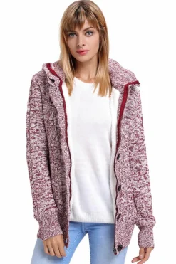 Clearance Dear-Lover Long Sleeve Button-up Hooded Cardigans Fiery Red