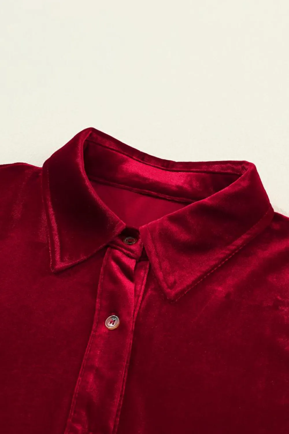Fashion Dear-Lover Long Sleeve Ruffle Velvet Button Up Dress Fiery Red