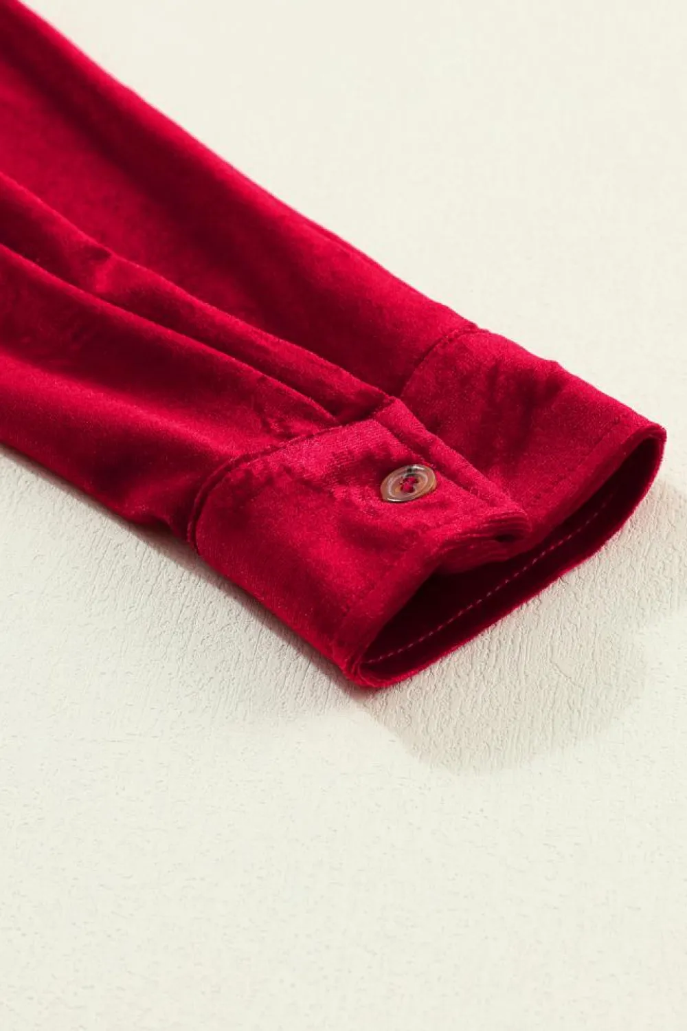 Fashion Dear-Lover Long Sleeve Ruffle Velvet Button Up Dress Fiery Red