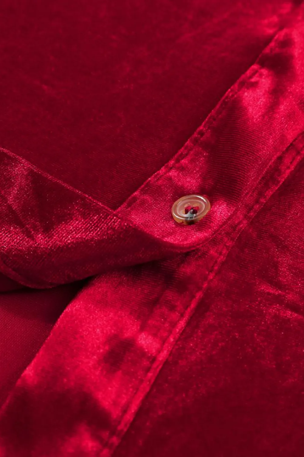Fashion Dear-Lover Long Sleeve Ruffle Velvet Button Up Dress Fiery Red