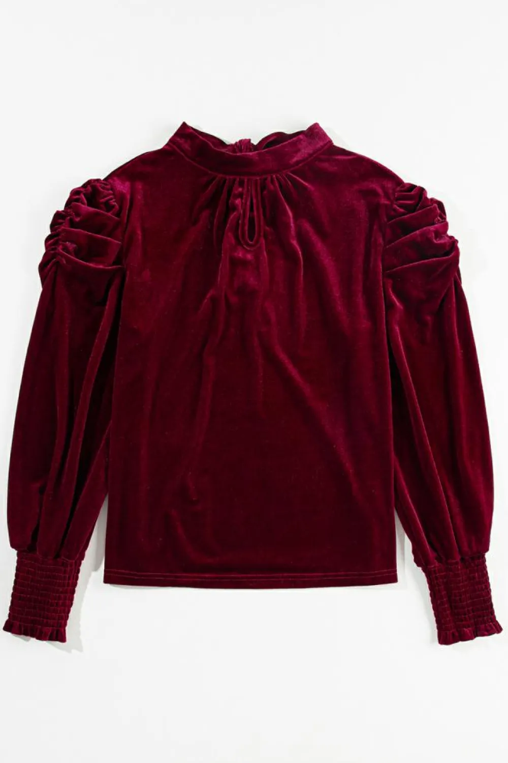 Hot Dear-Lover Mock Neck Puff Sleeve Velvet Blouse Fiery Red