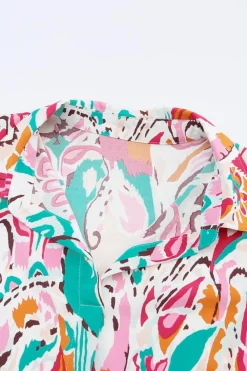 Fashion Dear-Lover Paisley Print 3/4 Lantern Sleeve Shirt Fiery Red
