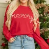 Online Dear-Lover Pearl Beaded Merry Casual Sweater Fiery Red