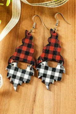 Clearance Dear-Lover Plaid Print Christmas Dangle Earrings Fiery Red