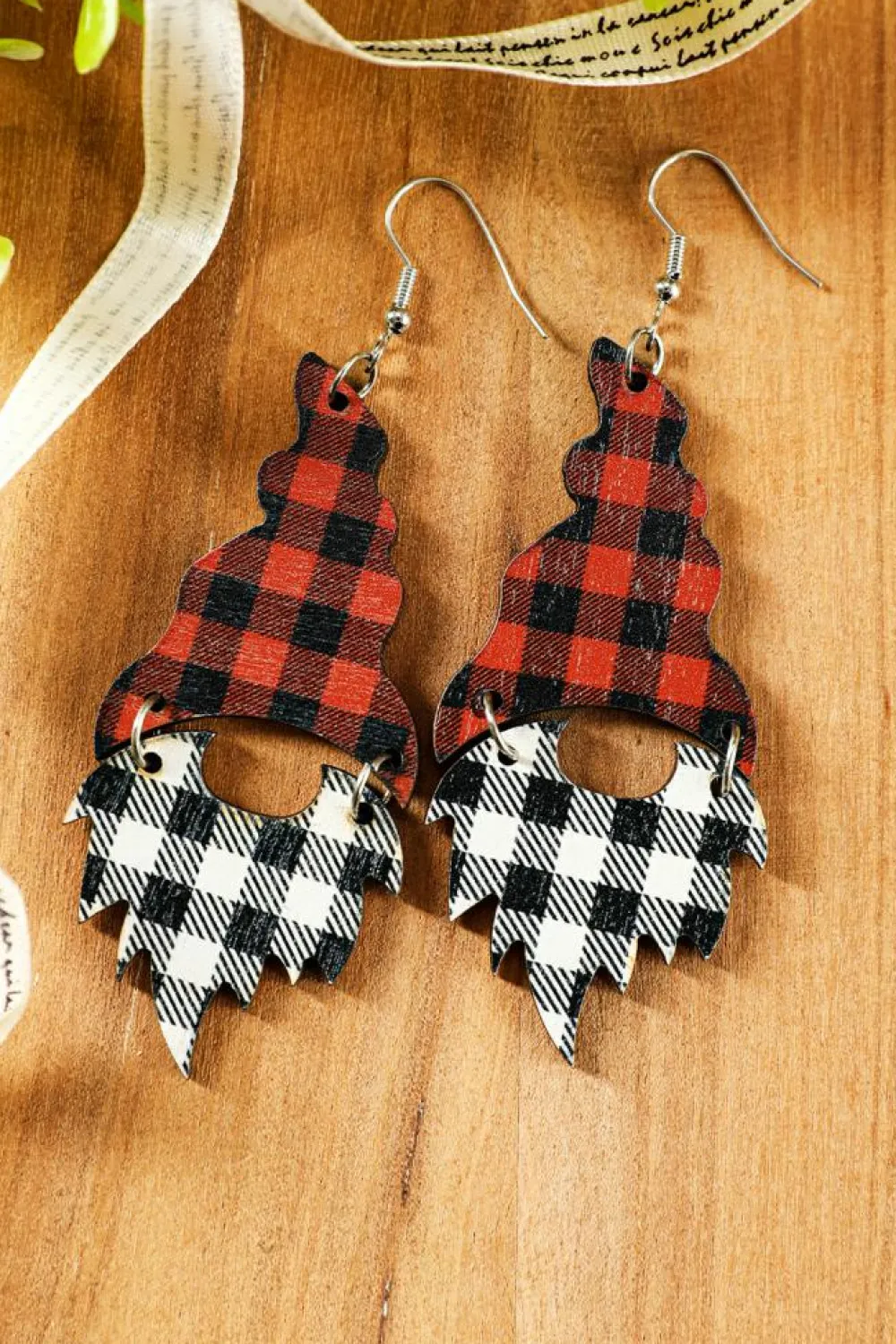 Clearance Dear-Lover Plaid Print Christmas Dangle Earrings Fiery Red
