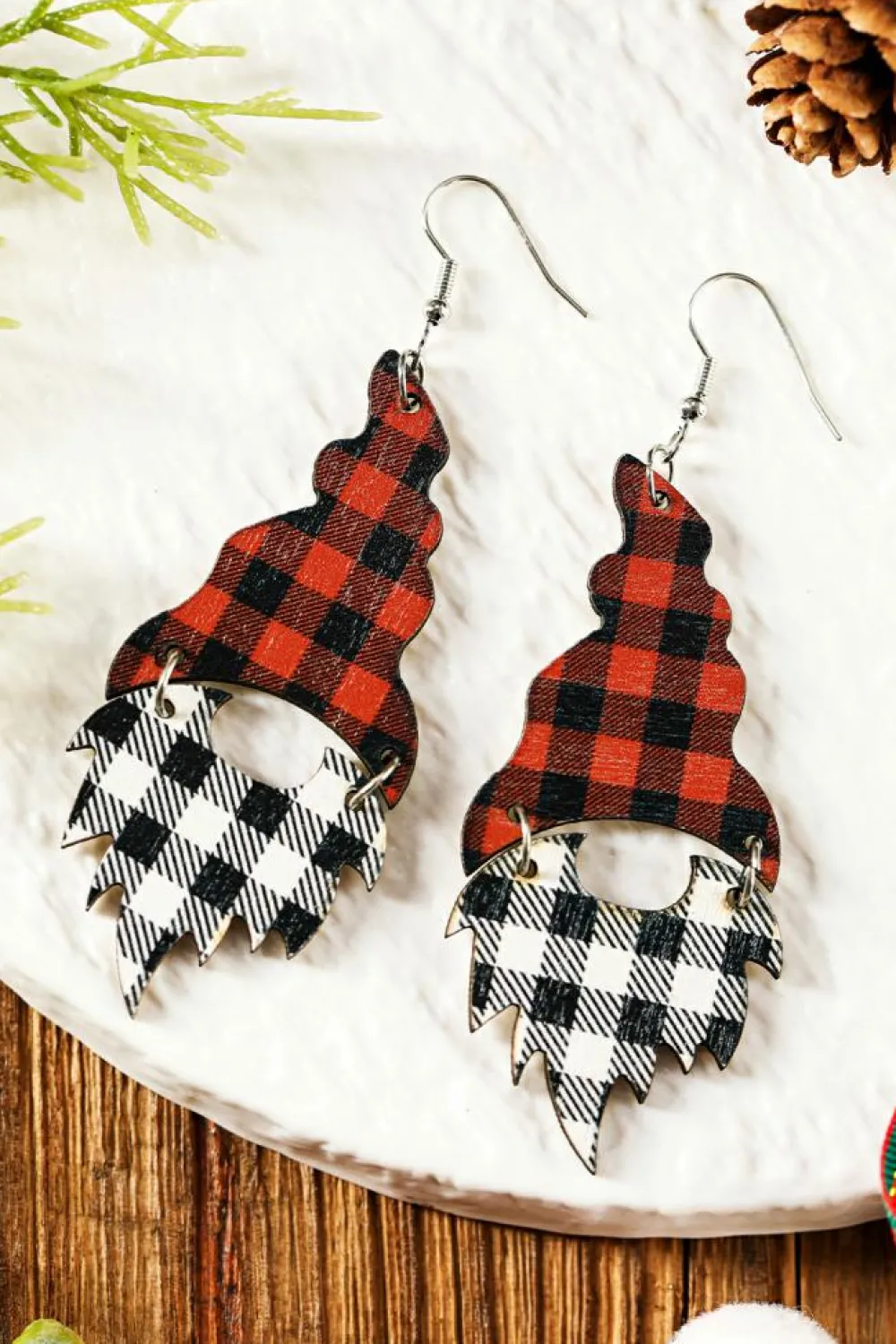 Clearance Dear-Lover Plaid Print Christmas Dangle Earrings Fiery Red