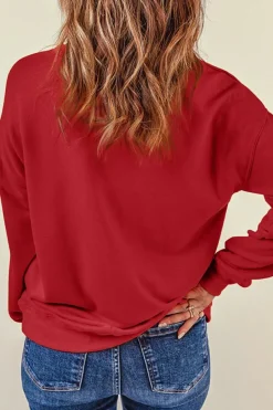 Hot Dear-Lover Fiery Red Plain Crew Neck Pullover Sweatshirt Red-2
