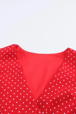 Hot Dear-Lover Polka Dot V Neck Ruffle Sleeve Dress Fiery Red
