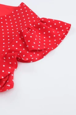 Hot Dear-Lover Polka Dot V Neck Ruffle Sleeve Dress Fiery Red