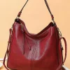 Outlet Dear-Lover PU Leather Dual Belted Large Tote Bag Fiery Red
